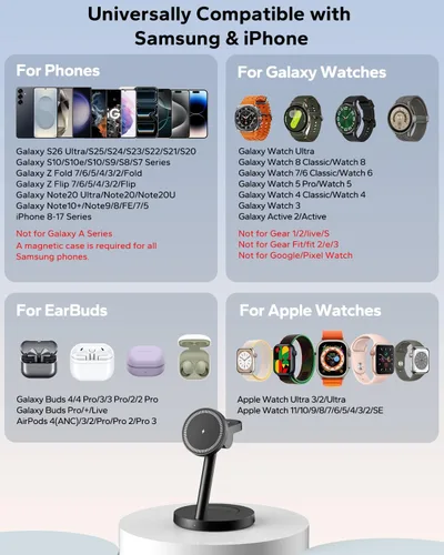 Miniatura 6 de KPON Estación de carga 3 en 1 para Samsung, soporte de cargador inalámbrico magnético para MagSafe para Samsung Galaxy S26 Ultra/S25/Z Fold7/Flip7