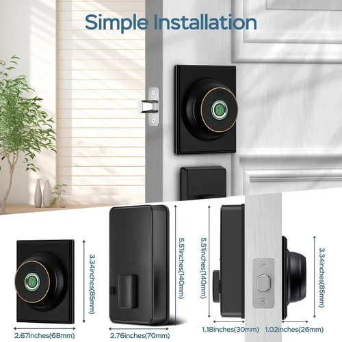 Miniatura 7 de GeekTale Cerradura de seguridad de huellas dactilares con aplicación, cerradura inteligente de seguridad para puerta delantera