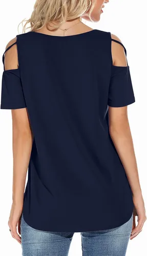 Miniatura 4 de NILOUFO - Blusas de verano para mujer, manga corta, tiras y hombros descubiertos