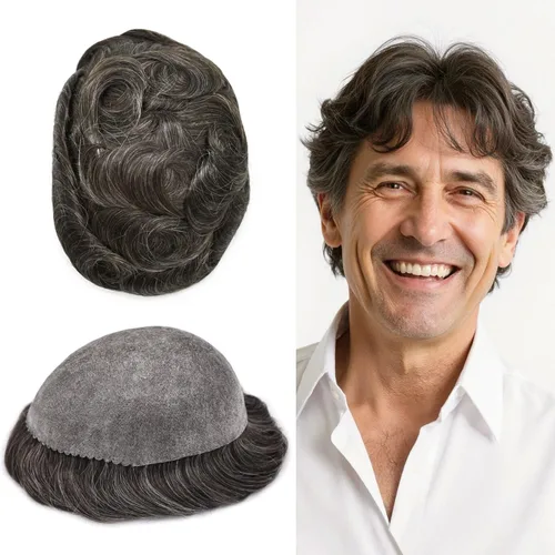 Miniatura 20 de Extensiones de pelo tipo tupé para hombre, sistema de reemplazo de cabello humano virgen 100% europeo, piel fina y duradera, inyección completa
