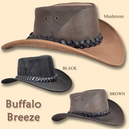 Miniatura 5 de Oztrala Sombrero de cuero de búfalo australiano Outback Western Cowboy Mesh para hombres y mujeres niños Jacaru negro, marrón tostado HLBS HLBB