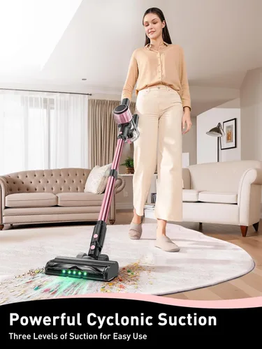 Miniatura 10 de VICEASE Aspiradora inalámbrica, potente succión 8 en 1, aspiradora ligera para el hogar, pantalla LED, 3 modos de succión, aspiradora de batería