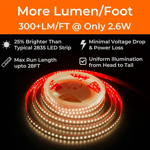 Miniatura 4 de Tira de luces LED de 24 V 2835 3000 K, 300 + LM/FT, 16.4 pies, certificación UL, CRI95, cinta de luz de alta densidad de 160 LEDs/m, cortable