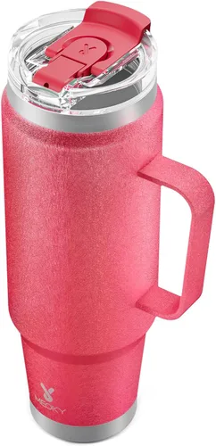 Miniatura 27 de Meoky - Vaso de 32 onzas con asa, taza de viaje de acero inoxidable con pajilla y tapa 2 en 1, taza de café con aislamiento al vacío, 100% a prueba