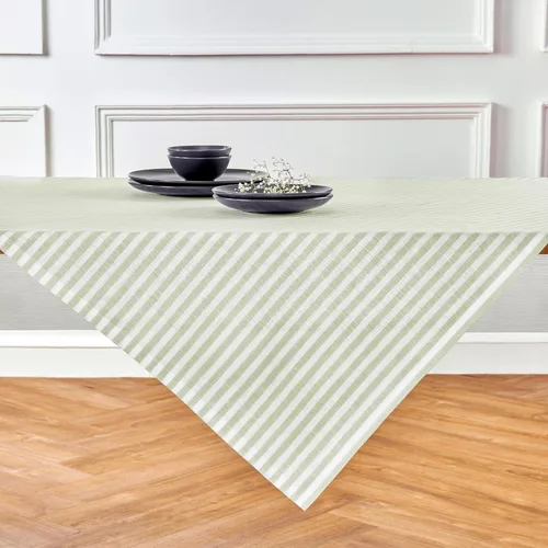 Miniatura 47 de Solino Home Mantel de lino a rayas de 52 x 52 pulgadas, mantel cuadrado 100% lino puro natural y blanco, diseño de rayas Amalfi, lavable a máquina