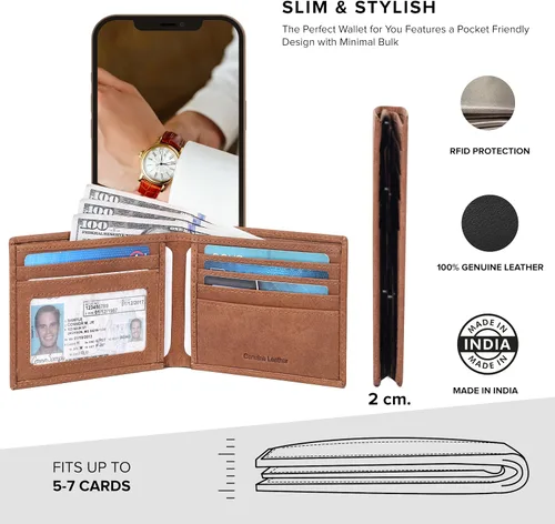Miniatura 8 de Cartera delgada de cuero para hombre, bloqueo RFID, bolsillo frontal minimalista, delgada y elegante con ventana de identificación, regalo