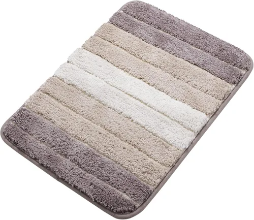 PiccoCasa Tapetes de baño de microfibra a rayas, peludos, suaves, gruesos y absorbentes, tapetes de baño para bañera de baño, antideslizantes,