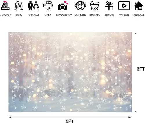 Miniatura 5 de Lofaris - Fondo de Navidad de Copo de Nieve Blanco Maravilloso de Invierno, Brillo de Navidad, Bokeh, Nieve, Decoraciones de Fiesta Familiar