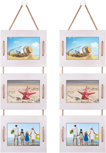 Miniatura 9 de DLQuarts Marcos de Fotos Colgantes 5x7 Collage Decoración de Pared, Marcos de Fotos de 3 Aberturas 5x7 sin Paspartú y 3.5x5 con Paspartú, Madera