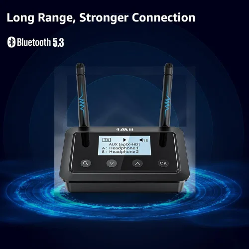 Miniatura 7 de 1Mii B03+ Receptor transmisor Bluetooth para TV Home Stereo, adaptador Bluetooth 5.3 de largo alcance para audio de TV con pantalla, aptX baja