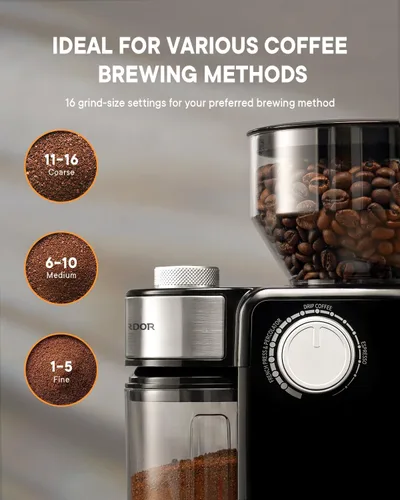 Miniatura 3 de SHARDOR Molinillo de café eléctrico 2.0, molinillo de rebabas ajustable con 16 ajustes precisos de molienda para 2-14 tazas, color negro Negro