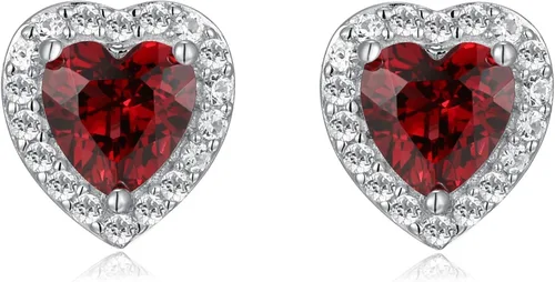 Miniatura 12 de Amazon Essentials Aretes de plata de ley con halo de corazón de zafiro blanco, (anteriormente colección Amazon)