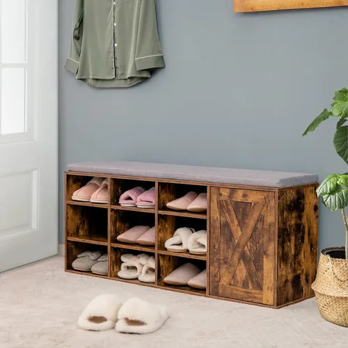 Miniatura 2 de Giantex Banco de zapatos de 9 cubos con almacenamiento, estantes ajustables con cojín acolchado extraíble, banco de almacenamiento de zapatos de 3