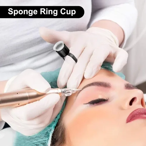 Miniatura 7 de Vasos de anillo de tinta, 50 anillos de pigmento, anillos de pegamento de pigmento de microblading con copas de tinta de esponja, tapas