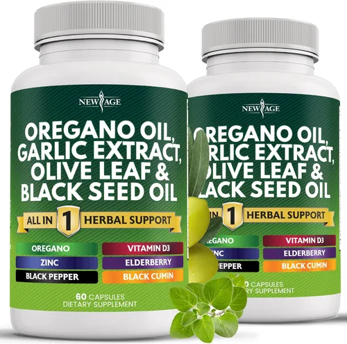 Miniatura 10 de NEW AGE Aceite de orégano Extracto de ajo y hoja de olivo con astrágalo - Suplemento para mujeres y hombres - 60