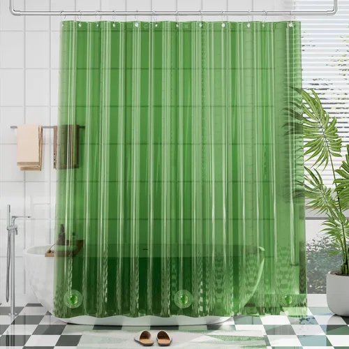 Miniatura 60 de AmazerBath - Cortina de ducha de plástico, 70 x 72 pulgadas, cortina de ducha esmerilada de plástico, impermeable, pesada, gruesa, con 3 piedras