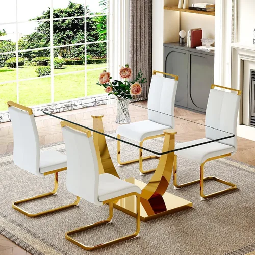 Miniatura 29 de Mesa de comedor moderna para mesa de comedor de mármol sintético de 4/6, 63 pulgadas, mesa de cocina rectangular, mesa de cocina y comedor de fácil