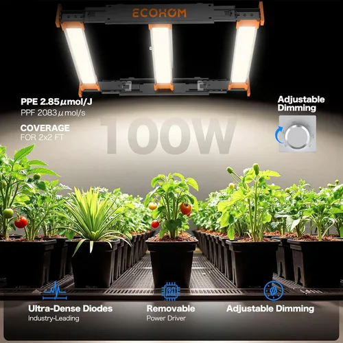 Miniatura 2 de ECOHOM Barra de luz LED de cultivo de 100 W, espectro completo, regulable, cadena de margarita, alto PPFD, cobertura de 2 x 2 pies, para plantas
