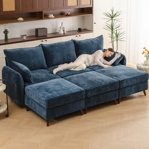 Miniatura 25 de Rexulqo Sofá modular modular de 104 pulgadas con almacenamiento para todos los asientos, sofá grande en forma de L, cómodos sofás de nube con Azul