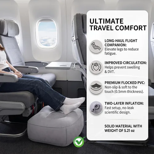 Miniatura 4 de Reposapiés inflable para viajes en avión y oficina, almohada portátil para reposapiernas, pies elevados para vuelos económicos, escritorio en casa