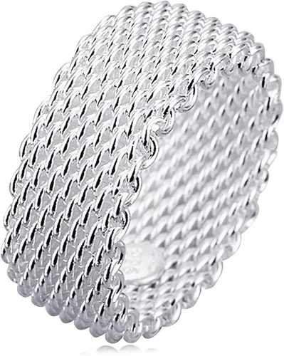 BOHG 925 anillo de casamiento con malla trenzada enchapado en plata tipo coreano de plata esterlina joyas para mujer