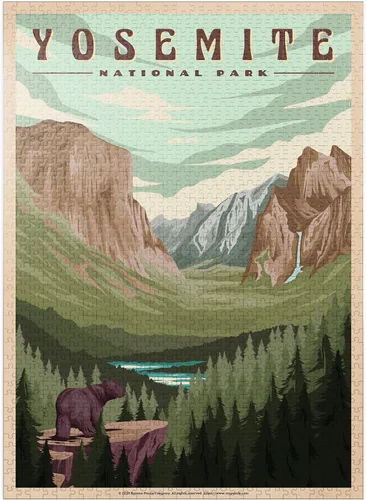 MyPuzzle Yosemite National Park - Valle de Yosemite, póster de viaje vintage, rompecabezas premium de 1000 piezas para adultos