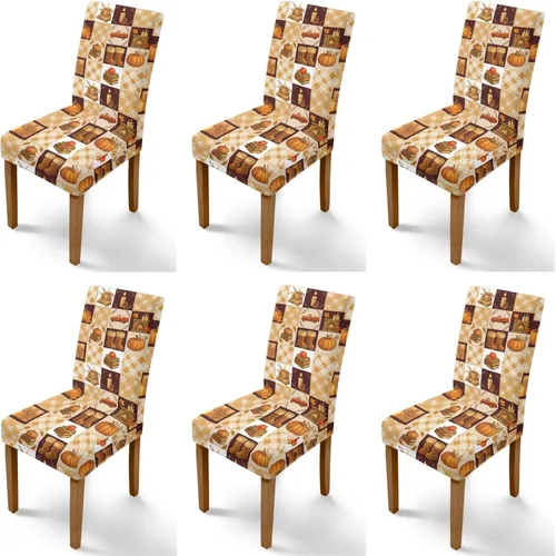 Miniatura 78 de Rnyleeg Thanksgiving Chair Covers for Living Room No Arms Turkey Pumpkin Stretch Dining Chair Covers Set of 6 Soft Washable Kitchen Chair Protector