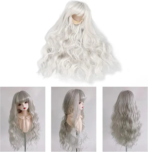 Miniatura 3 de GLOGLOW Peluca de muñeca de 1/6, suave al tacto, peluca articulada con calor recortable con flequillo para disfraz de muñeca, accesorios Plata Gris
