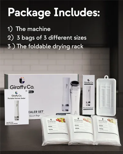 Miniatura 6 de Máquina selladora al vacío con tanque de agua visible, 30 bolsas reutilizables (S, M, L - 10 cada una), estante de secado plegable y cable de carga