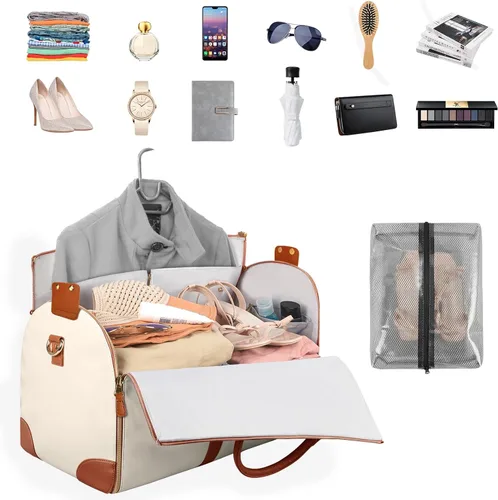 Miniatura 2 de Bolsa de mano para ropa, bolsa de lona grande de piel sintética, beige (C-beige), Bolso