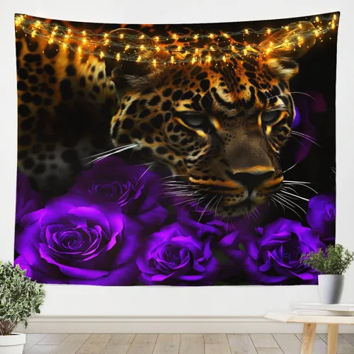 Miniatura 7 de Erosebridal Tapiz de guepardo para colgar en la pared, tapiz de rosa roja, decoración del hogar, tapiz de leopardo y gato, diseño de pared