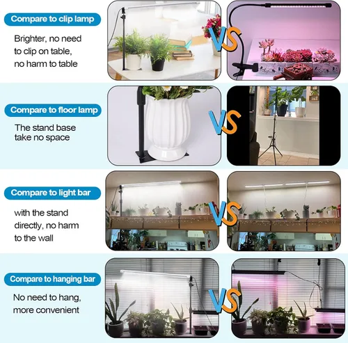 Miniatura 5 de Luz LED de pie para crecimiento, barra T8 ajustable de 2 pies, luz blanca de 4500 K de espectro completo para cultivo de plantas en el soporte