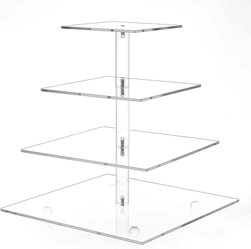 Clay Tonic Soporte Premium de Vidrio Acrílico Cuadrado de 4 Niveles para Cupcakes-Soporte para Pasteles-Soporte para Cupcakes-Soporte para