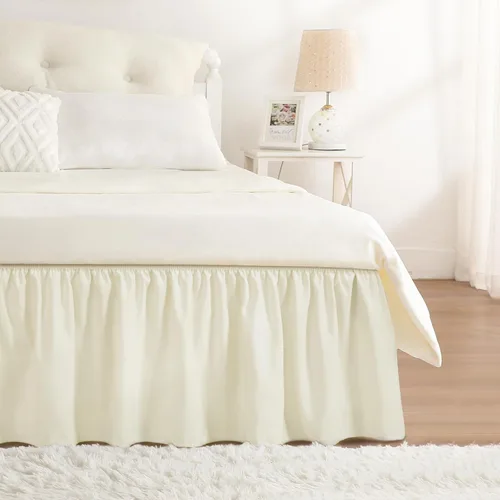 Miniatura 26 de Falda de cama RIMELA envoltura volante elástica que protege contra el polvo con color sólido, resistente a las arrugas y a la decoloración con Blanco