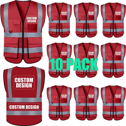 Miniatura 44 de Chaleco de seguridad personalizado BeautyWill con logotipo personalizado Clase 2, chaleco reflectante de alta visibilidad con bolsillos, ropa