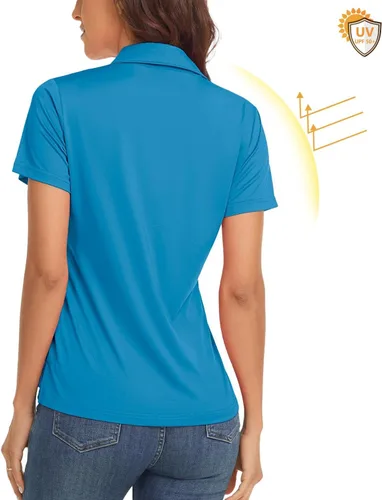 Miniatura 2 de URMOSS Polo de golf para mujer, transpirable, de manga corta, ligera, 4 botones