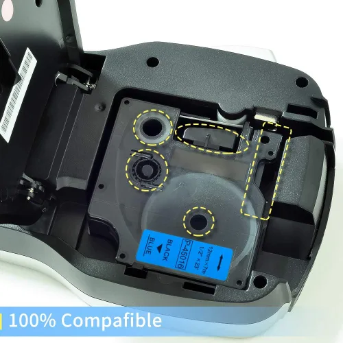 Miniatura 2 de Paquete de 2 casetes de etiquetado compatibles con Dymo Standard D1 45016 negro sobre azul, 1/2 pulgadas x 23 pies (0.472 in x 23.0 ft), compatible