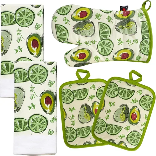 Miniatura 9 de Juego de guantes de horno y soportes para ollas, 4 piezas de guantes de horno de cocina resistentes al calor de 400 °F para cocina, guantes de horno