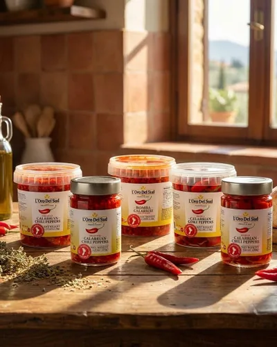 Miniatura 10 de L'Oro Del Sud Pimientos enteros de Calabria certificados auténticos, chiles enteros en aceite, 9.8 oz (280 g), cultivados y envasados en Calabria