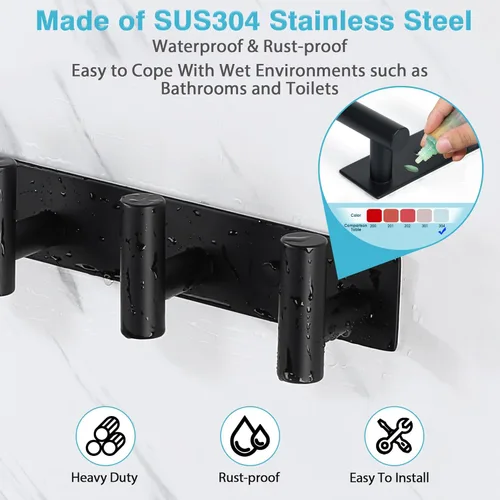 Miniatura 3 de Alise - Perchero negro para sombreros y abrigos con 3 ganchos para montaje en pared Self Adhesive or Wall Drilling,Wall Hooks for Hanging Robes