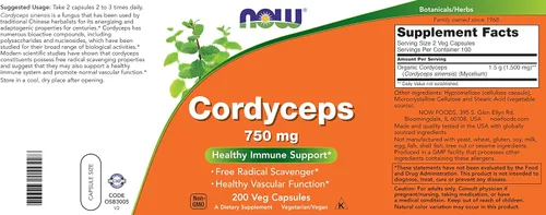 Miniatura 4 de NOW Foods Cordyceps 750mg 200 cápsulas vegetales – Hongo micelio Cordycep Sinensis orgánico en cápsulas no orgánicas – Vegano, sin OMG