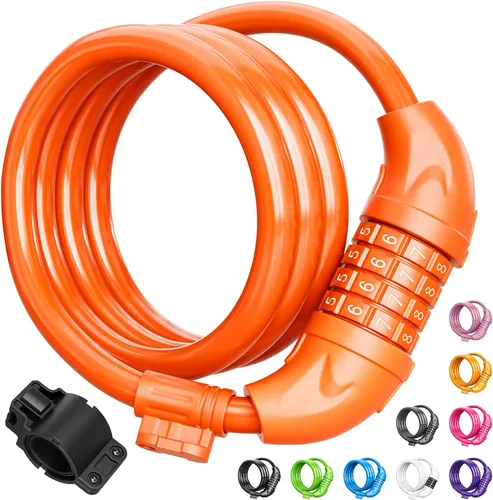 Miniatura 10 de Titanker Candado de bicicleta, cerradura de bicicleta de 4 pies, bloqueo de cable de 1/2 pulgada con soporte de montaje, accesorios de bicicleta