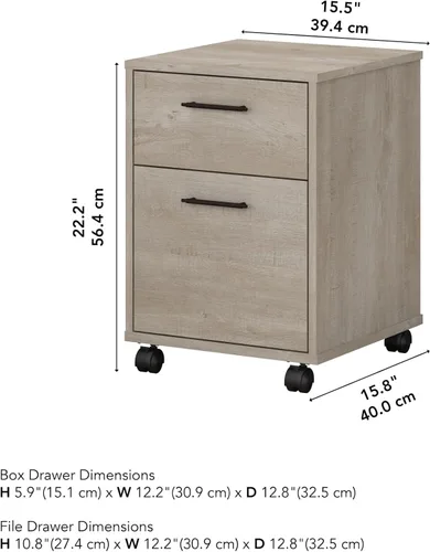 Miniatura 3 de Bush Furniture Key West - Archivador con 2 cajones Organización móvil para oficina en casa Pequeño almacenamiento debajo del escritorio sobre