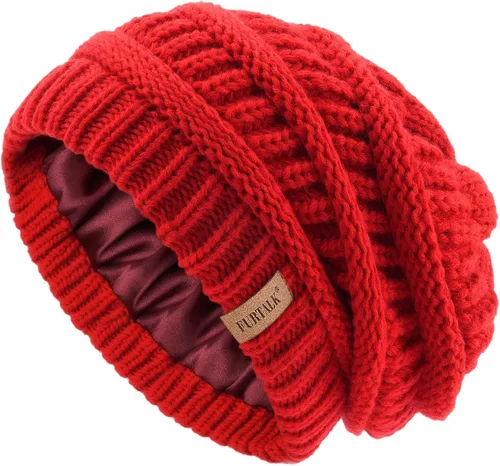 Miniatura 42 de FURTALK Gorro de invierno para mujer, con forro de satén, tejido trenzado, grueso, holgado, gorro cálido