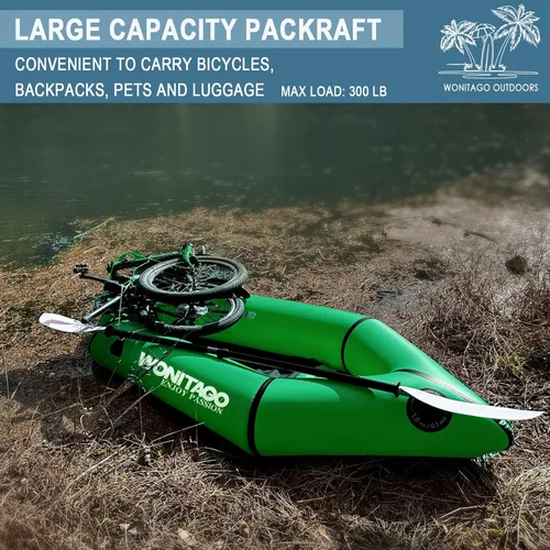 Miniatura 4 de Packraft - Kayak inflable de viaje de TPU con asiento suave y ligero, para rafting de agua plana/deriva de bicicletas/bote de agua litewater, 1 Verde