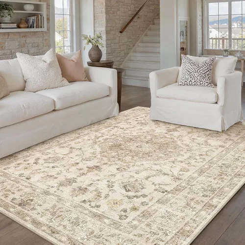 Miniatura 19 de PureCozy - Alfombra de área beige de 8 x 10, lavable, vintage, alfombra para sala de estar, dormitorio, gran alfombra suave retro de pelo bajo