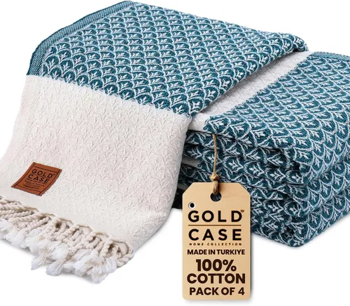 Miniatura 26 de Gold CASE - Juego de 4 Toallas de Mano Turcas para Baño, 20 x 40 pulgadas, Toallas de Baño 100% Algodón, Toalla Pequeña de Cocina Aphrodite