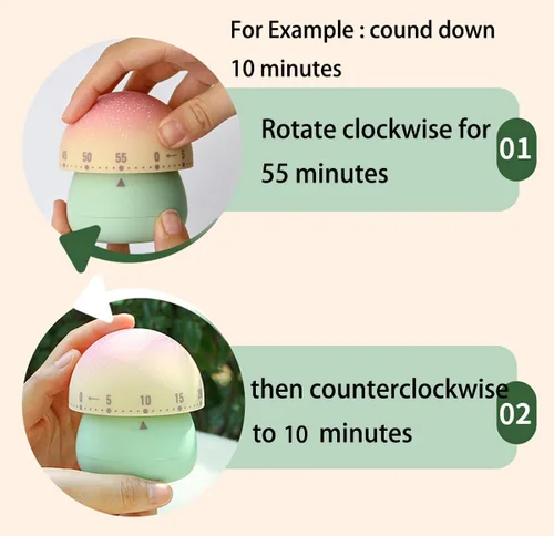 Miniatura 5 de Temporizador de cocina mecánico de 60 minutos para niños, lindo temporizador de cocción de hongos (beige)
