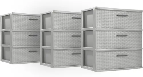 Miniatura 11 de Sterilite Paquete de 2 torres de almacenamiento de 3 cajones, organizador mediano de tejido de plástico, cemento, contenedor ligero opaco