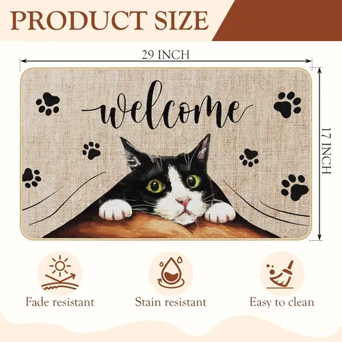 Miniatura 3 de Tapete de bienvenida para puerta de gato, tapete antideslizante de huellas divertidas, decoración familiar, tapete de entrada para interiores